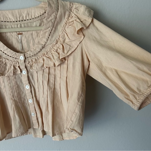 Free People Sylvia Cotton Ruffle Blousein Peach Bohemian Cottagecore S - Picture 5 of 8